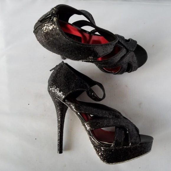 Frederick's of Hollywood Shoes - Frederick's  Black Glitter Strappy Sandals Heels